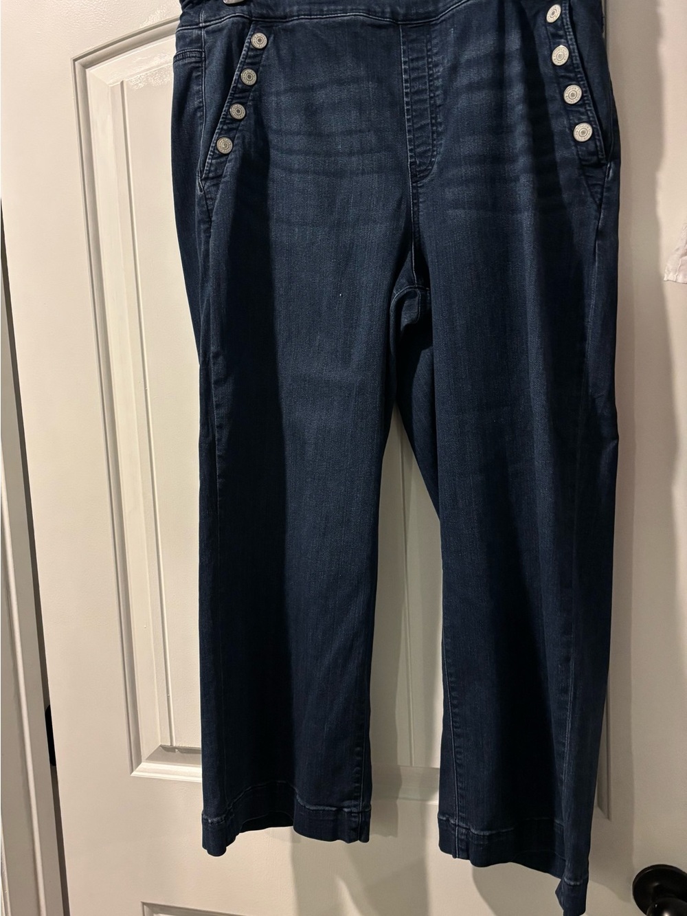 Chico's Dark Navy Button-Accent Wide Leg Jeans